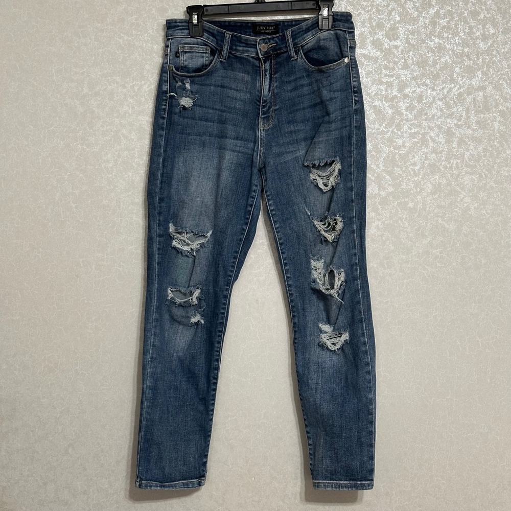 Judy Blue Destroyed Jeans Boyfriend Distressed Denim Medium Wash High Rise 9/29